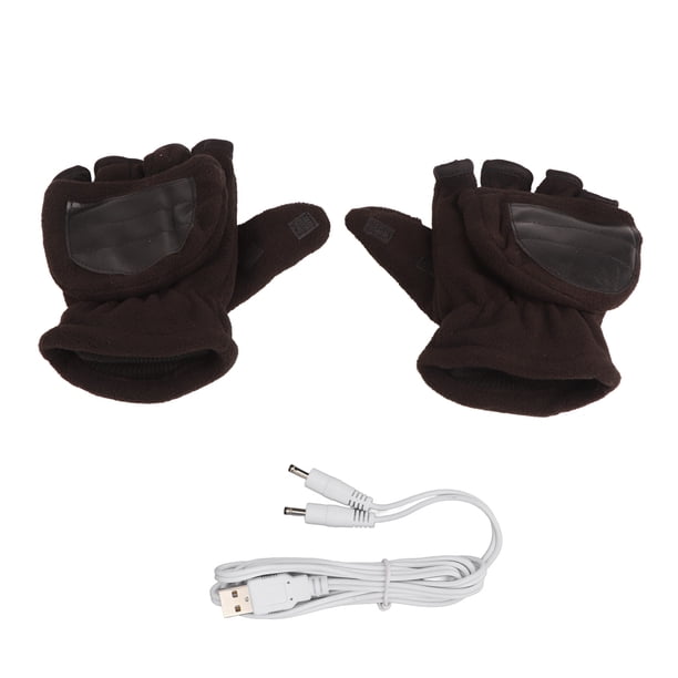 Guantes calefactores USB con doble calefacción, de medio dedo, lavables y calientes, para portátil, color negro