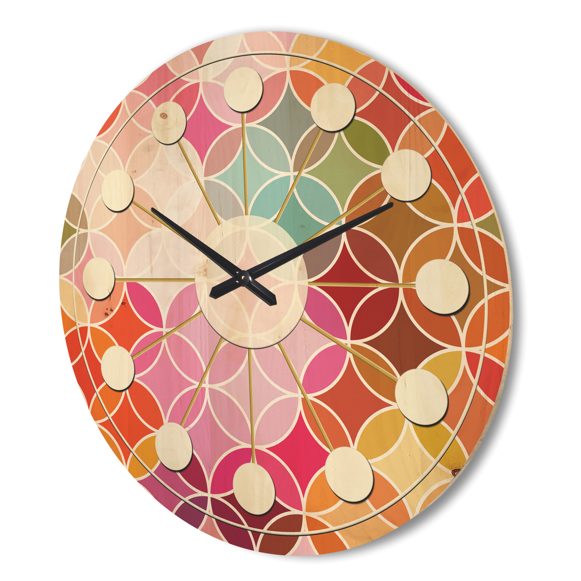Designart 'Retro Geometrical Design II' Mid-Century Modern Wood Wall Clock