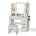 thumbnail image 2 of PARKWELL Makeup Vanity Desk with Mirror and Lights, Vanity Table and Chair Set with Shelves, Drawer and Power Strip, 3 Modes Adjustable Lights,White, 2 of 7