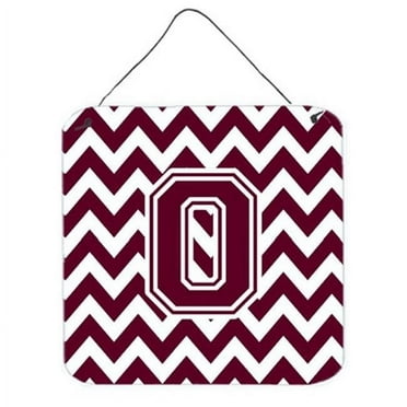 Letter O Chevron Maroon & White Wall or Door Hanging Prints, 6 x 0.02 x 6 in.