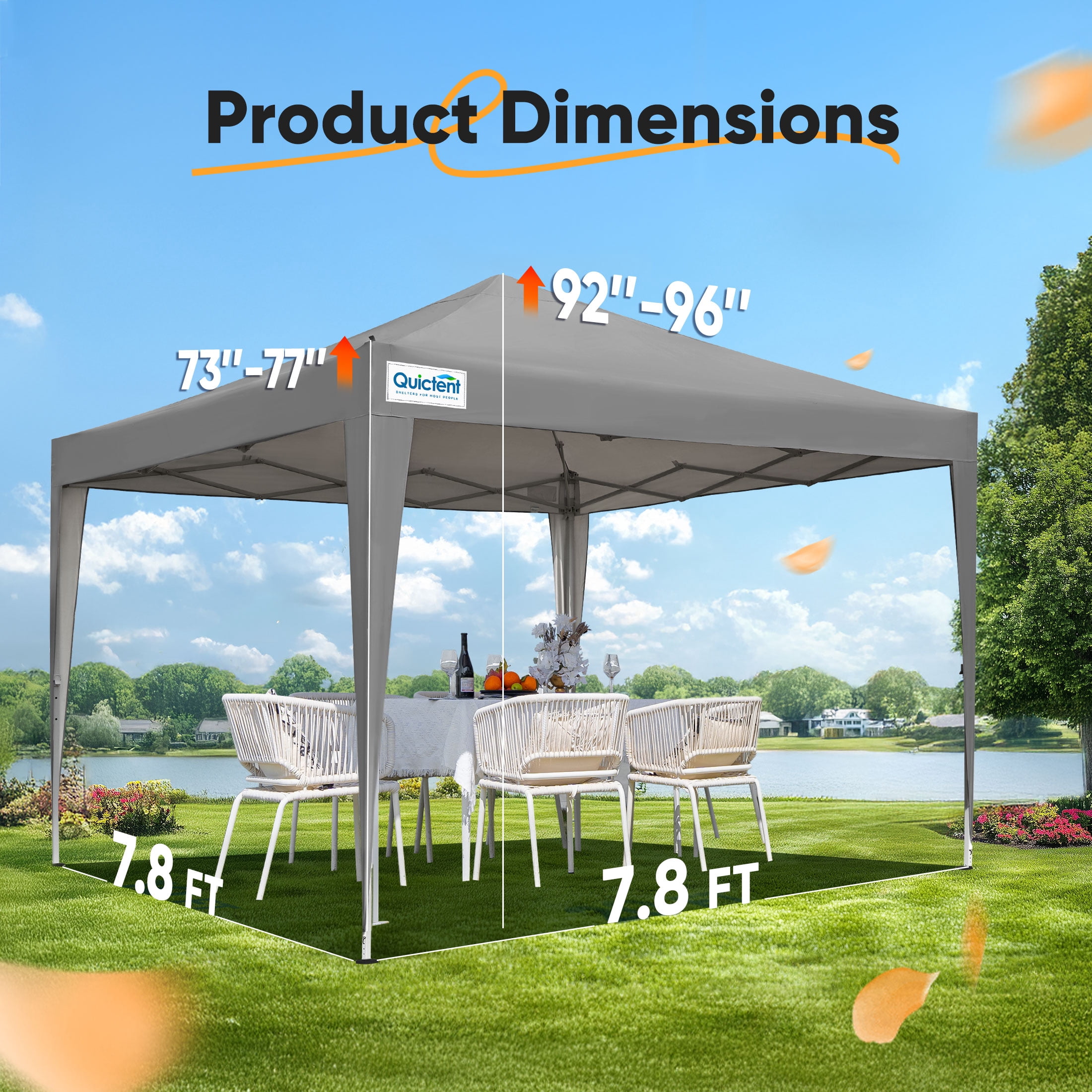 Quictent 7.8x7.8 FT Pop Up Canopy Tent Adjustable Height Instant Portable Shelter with Carry Bag & Church Windows, Waterproof Oxford Fabric Anti-UV, Gray