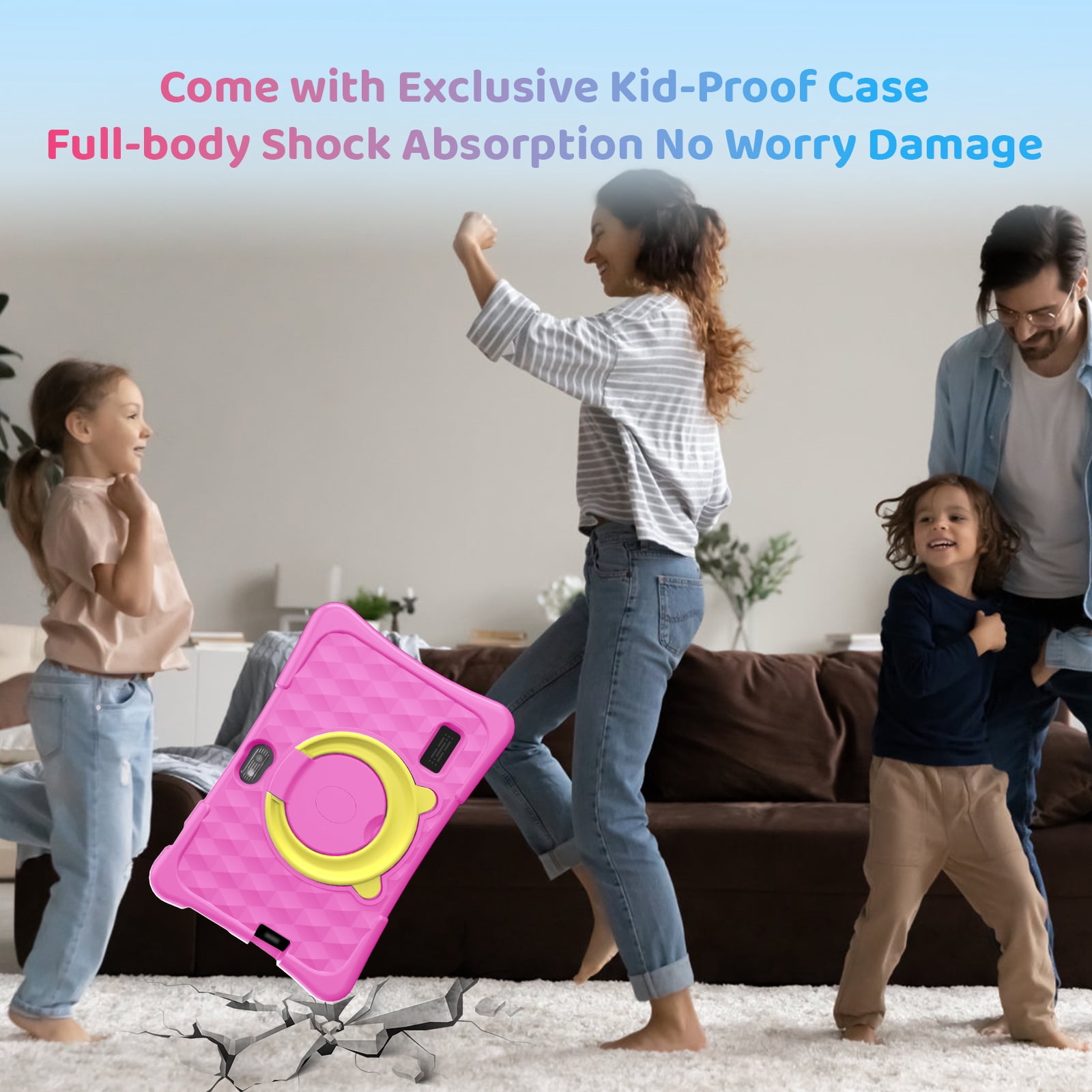 Kids Tablet, 7 inch Android Tablet for Kids, 6GB RAM 32GB ROM Quad-Core Toddler Tablet with Shockproof Case, Bluetooth, WiFi, Parental Control, 2MP+2MP Dual Camera, GPS, Games