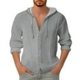 thumbnail image 1 of Men Spring Jacket Cardigan Shirt with Button Front Hooded Long Sleeve Jacquard Woven Solid Design for Comfortable Casual Wear, 1 of 3