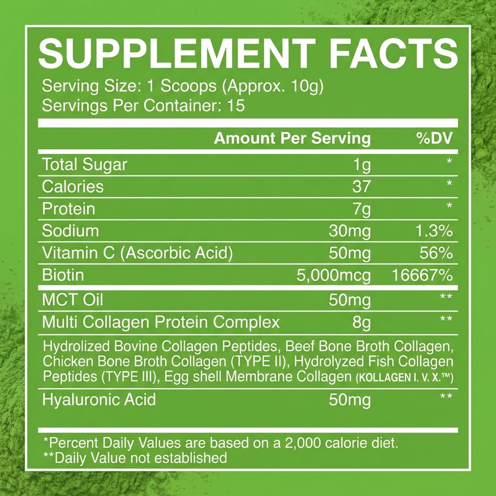 Nutribas Protein Multi Collagen Peptides Powder Whole Body Support Formula With MCT, Vitamin C, Biotin & Hyaluronic Acid , Unflavored, 1 lb