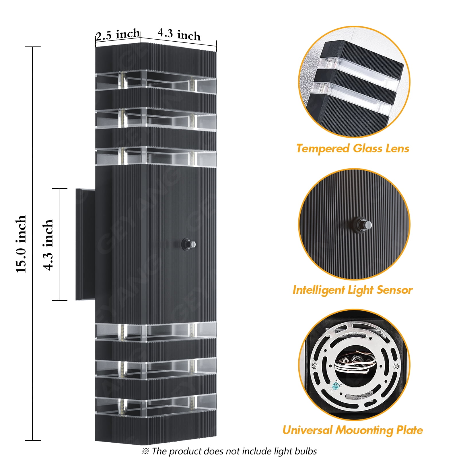 GEYANG dusk to dawn outdoor wall lamp, 3-story black outdoor light emitting above and below, waterproof modern wall lamp, suitable for home gardens, terraces, courtyards, and porches