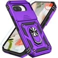 thumbnail image 1 of KOMI Phone Case for Google Pixel 9A Case with HD Screen Protector & Slide Camera Cover & Rotated Ring Kickstand, [Military-Grade] Phone Case for Google Pixel 9A, Purple, 1 of 5