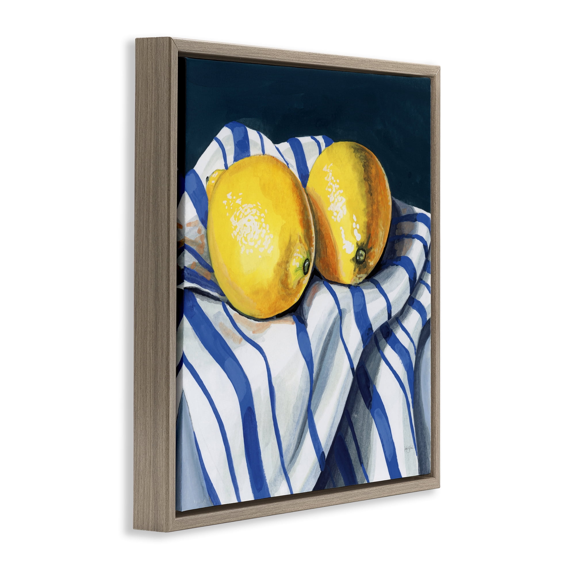Stupell Industries Fresh Kitchen Lemons on Dishtowel Brown Framed Floater Canvas Wall Art, design by Kate Jarvik Birch