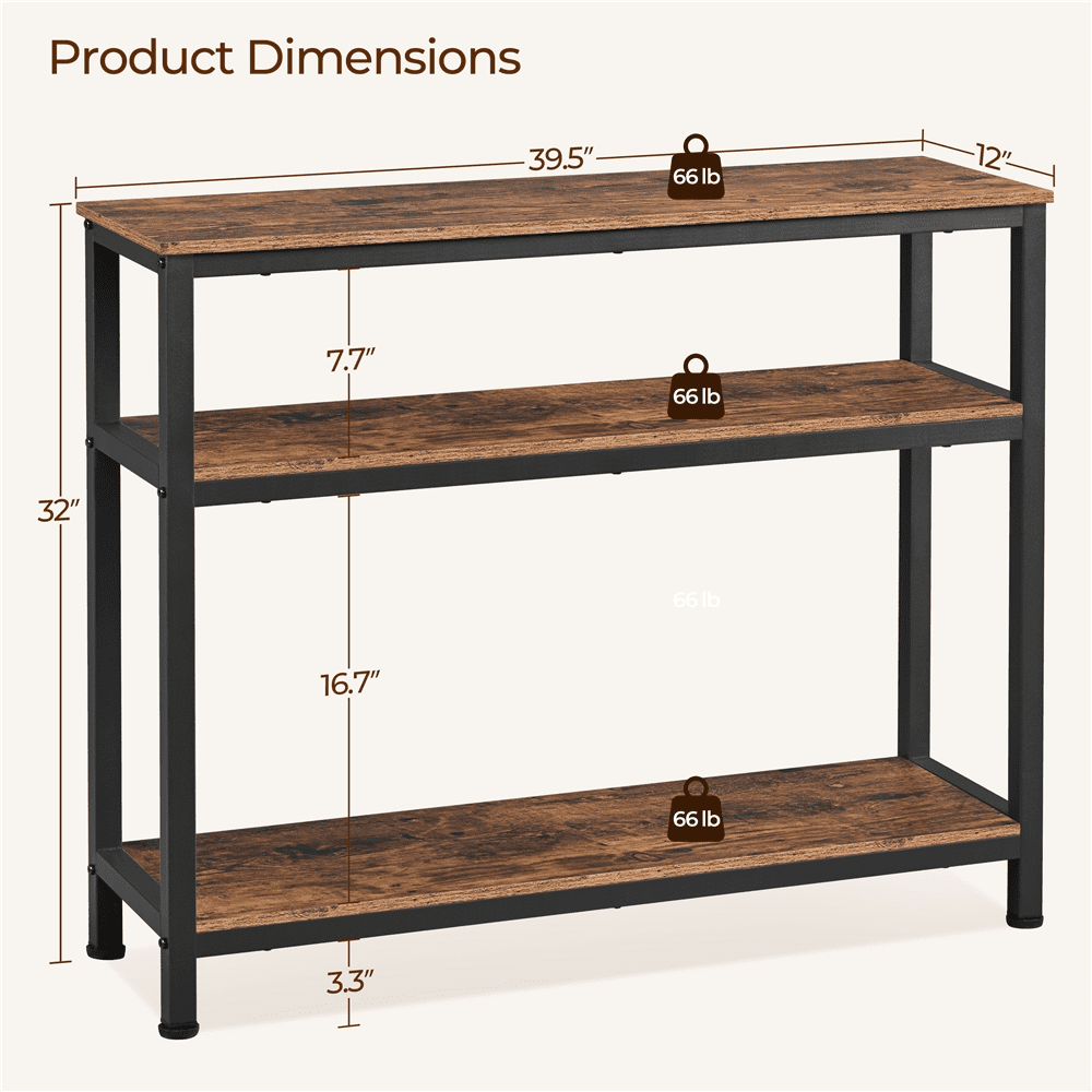 Topeakmart Vintage Sofa Side Table Industrial Console Table for Entryway Living Room, Rustic Brown