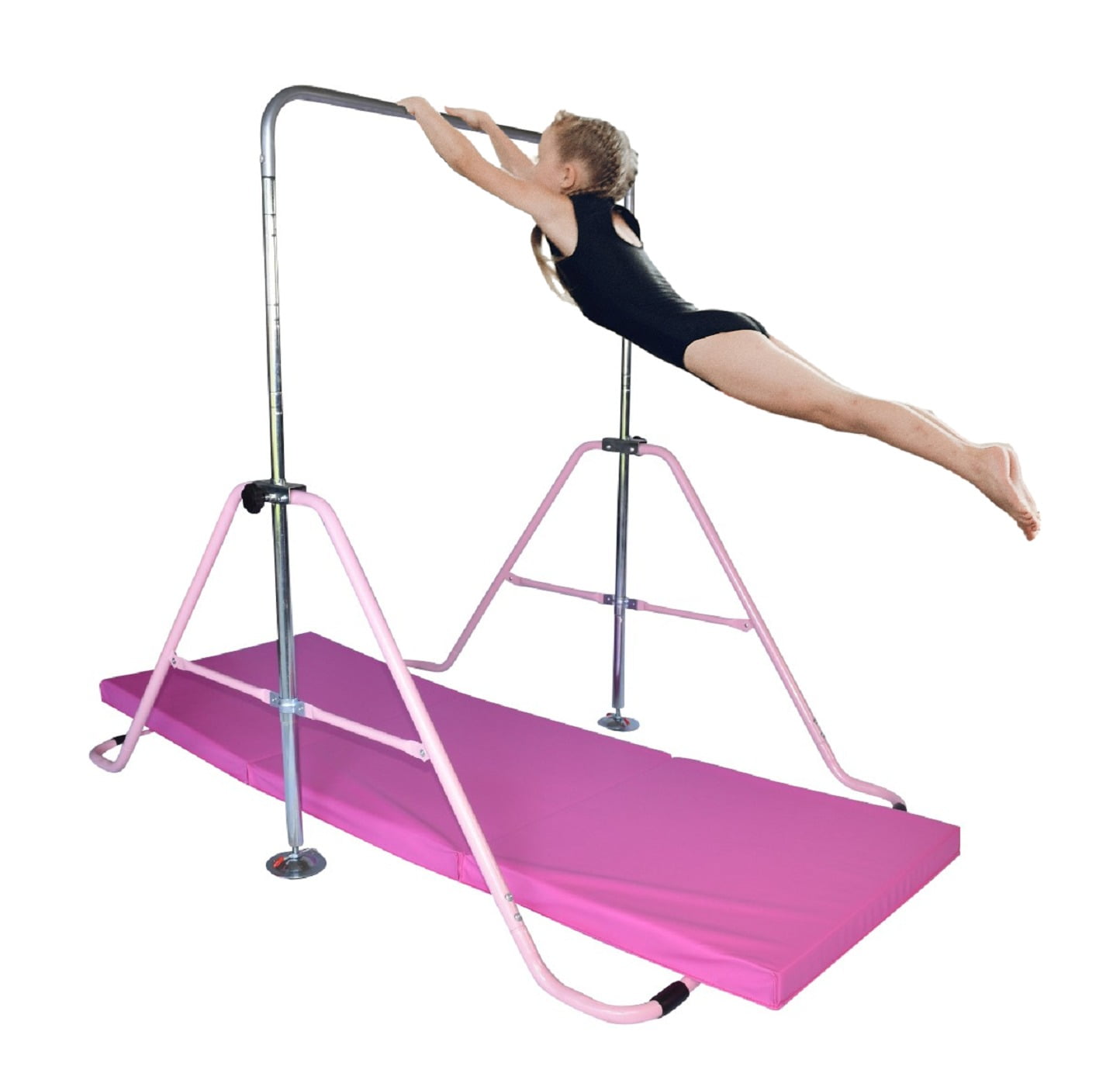 Training Bar Junior Gymnastics Mat Horizontal Bar Adjustable Indoor Sports Pink 