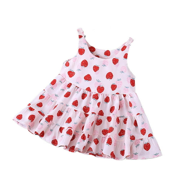Dvkptbk Toddler Girl Dress Cute Summer Sleeveless Floral Printed Children Princess Dress Slip Dress