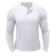 thumbnail image 2 of JUUYY Men's Casual Long Sleeve Henley Shirt Fashion Slim Fit Basic Pullover T-Shirts Classic V Neck Button Solid Color Muscle Tees Tops White XXL, 2 of 3