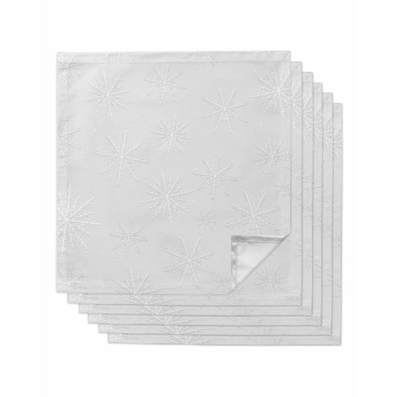 White Snowflakes Christmas Cloth Napkins Set of 6 Reusable Dinner Napkins, Winter Xmas Snowflak Holiday Cocktail Napkin Washable Table Napkins for Wedding/Holiday Party/Baby Shower 20"x20"