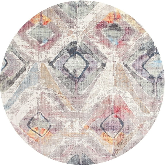 Ahgly Company Indoor Round Contemporary Dark White Beige Abstract Area Rugs, 7' Round