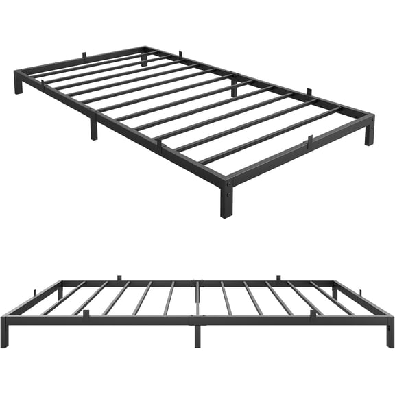 6 Inch Twin Bed Frame No Box Spring Needed, Low Profile Bed Frame Heavy Duty Metal Platform Twin Non-Slip Metal Bed Frame with Sturdy Steel Slats, Noise Free, Easy Assembly, Black(Twin)