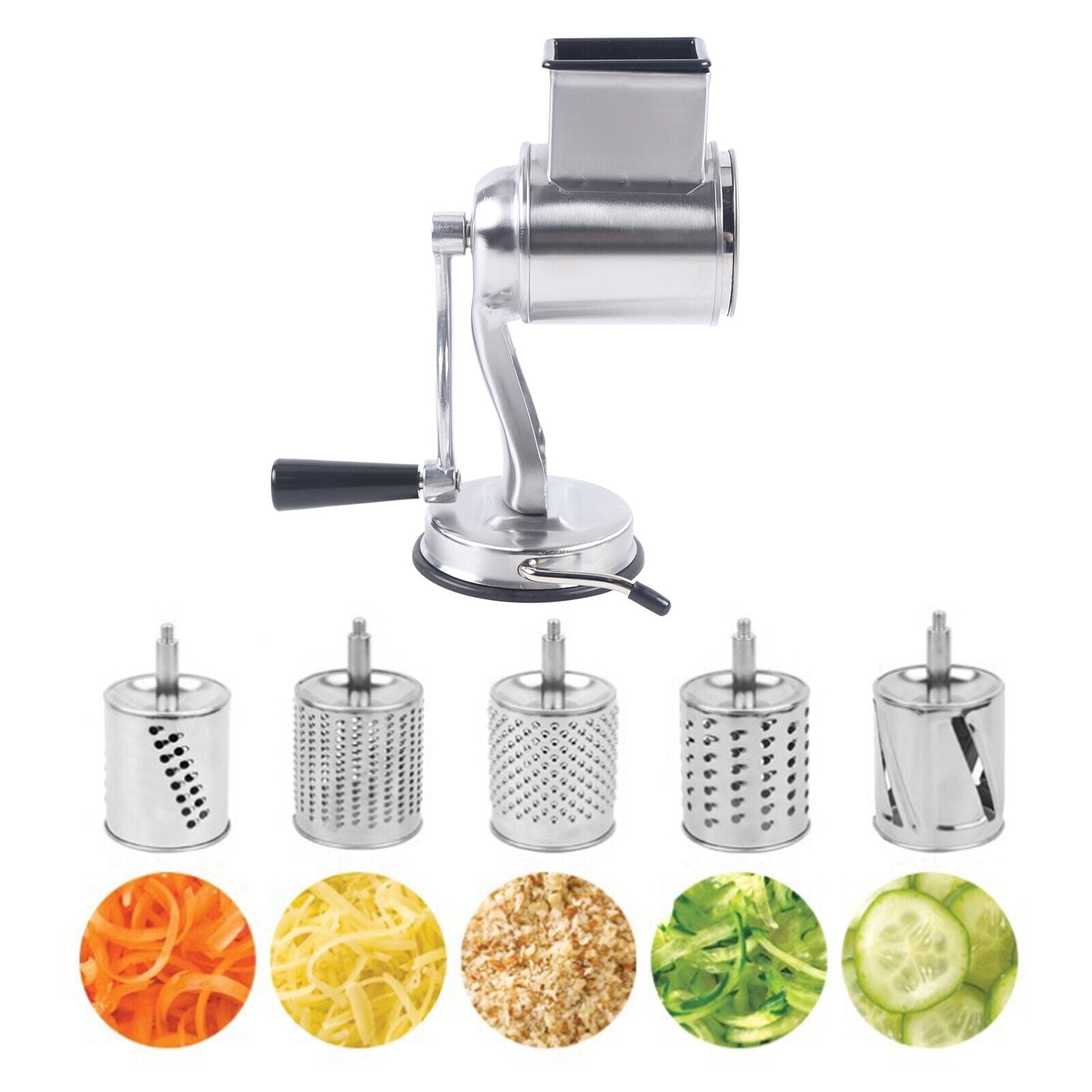 Rotary Cheese Grater, with 5 Stainless Steel Blade Manual Drum Grater Multifunctional Food Shredder Drum Grater Round Mandoline Hand Crank Salad