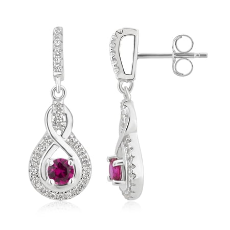 Arista 1 1/5 Carat T.W. Created Ruby and White Sapphire Halo Women's Drop-Dangling Earring in Sterling Silver