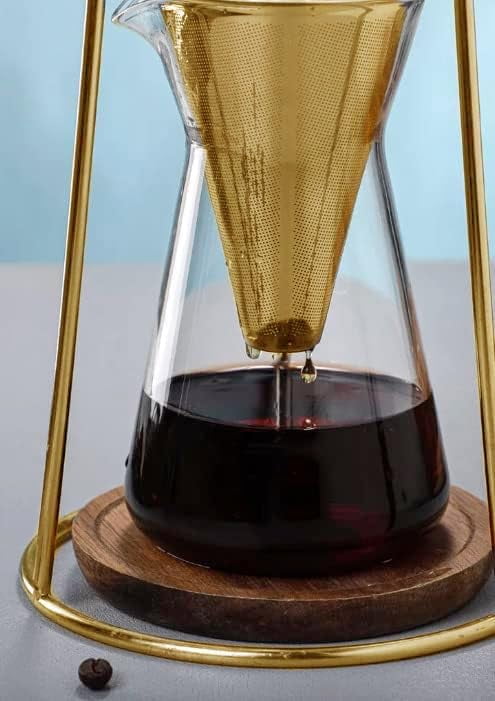 Nispira Iced Coffee Cold Brew Drip Coffee Maker Stainless Steal Gold , 400mL, Borosilicate Glass