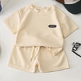 thumbnail image 4 of NIEWTR Boys Clothes Daily Casual Short Sleeve Top + Elastic Waist Shorts 2 Pieces Outfit Set(A01-Beige,9-10 Years), 4 of 4