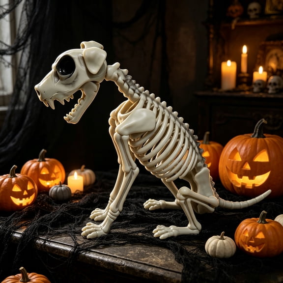 POMEADE Skeleton Dog Halloween, 15.5” Skeleton Animals Crazy Bones for Indoor and Outdoor,Spooky Haunted House Decoration Holiday Party Decoration
