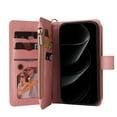 thumbnail image 6 of Phone Case for iPhone 17 Pro Max, Wallet Case Luxury Folio Flip Leather Cover [Zipper Pocket] [Wrist Strap] [Kickstand] for iPhone 17 Pro Max, Pink, 6 of 7
