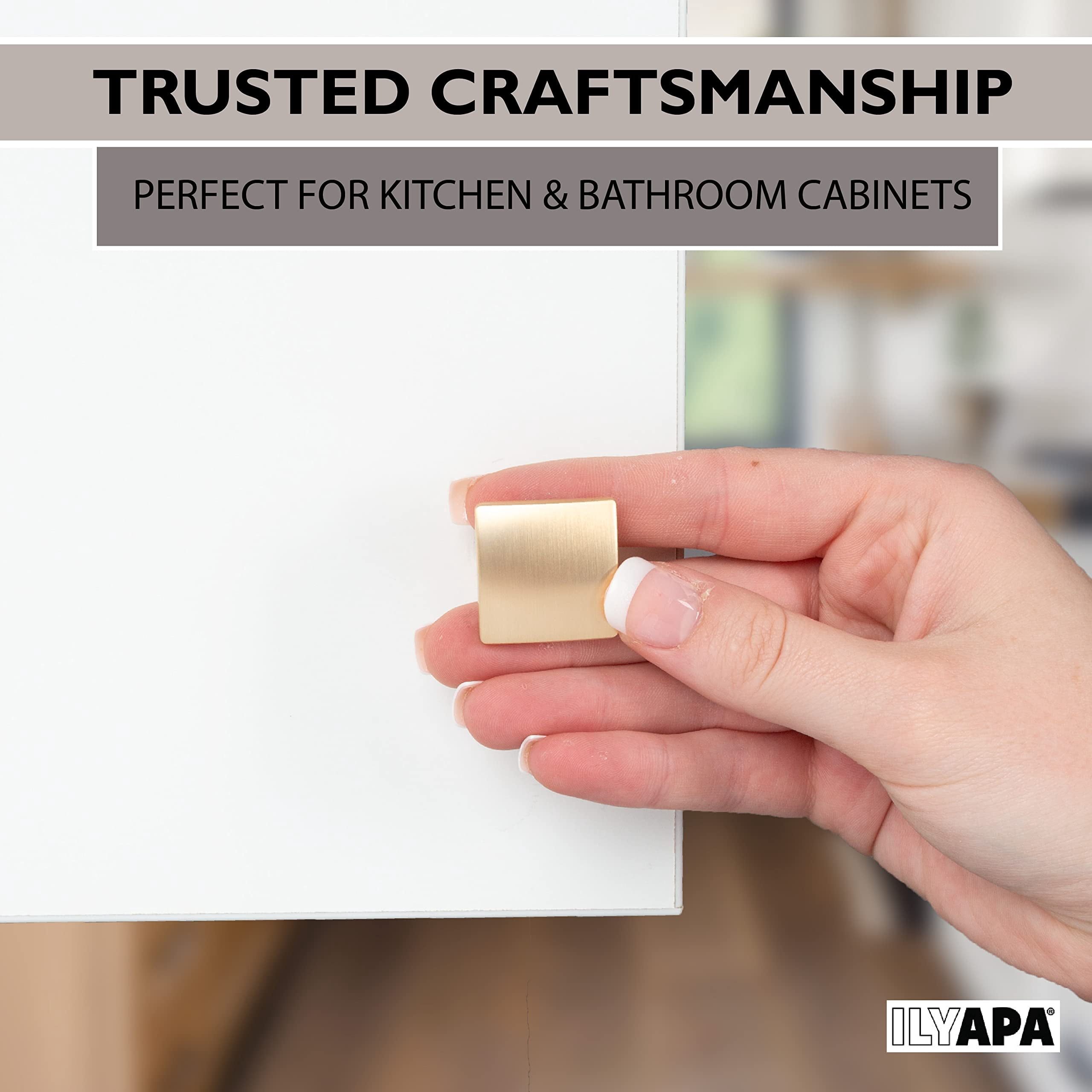 Ilyapa Rounded Square Cabinet Knob, Gold 25 Pack 1 inch Kitchen Cabinet Knob Drawer Pull Handle Hardware