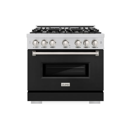 ZLINE 36 in. 5.2 cu. ft. Classic Dual Fuel Range with 6 Burner Gas Cooktop and Electric Convection Oven in Stainless Steel with Black Matte Door (CDR-BLM-36)