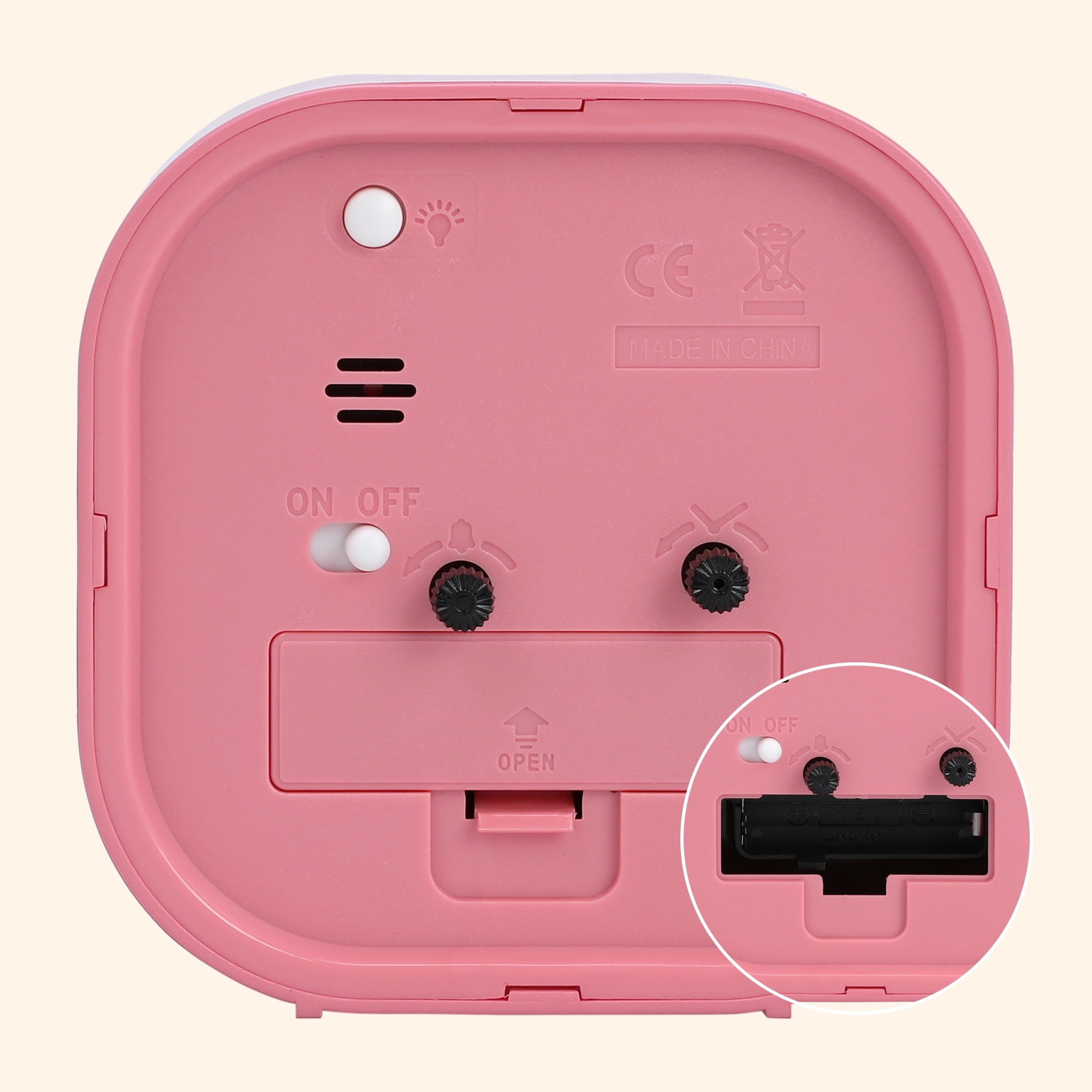 Unique Bargains Rounded Square Alarm Clock Pink 4.1"L x 1.9"W x 4.3"H