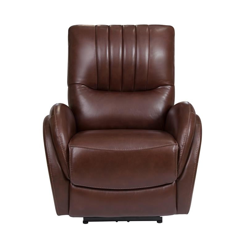 Home Fare Channel Tufted Leather Power Recliner with Lumbar Support in