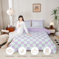 thumbnail image 3 of Manfei Contemporary Grid Full Size Comforter Sets,Checkered Art Bedding Comforter Set,Purple,Polkadot Reversible,3pcs,1 Comforter and 2 Pillowcases,3pcs,1 Comforter and 2 Pillowcases, 3 of 7