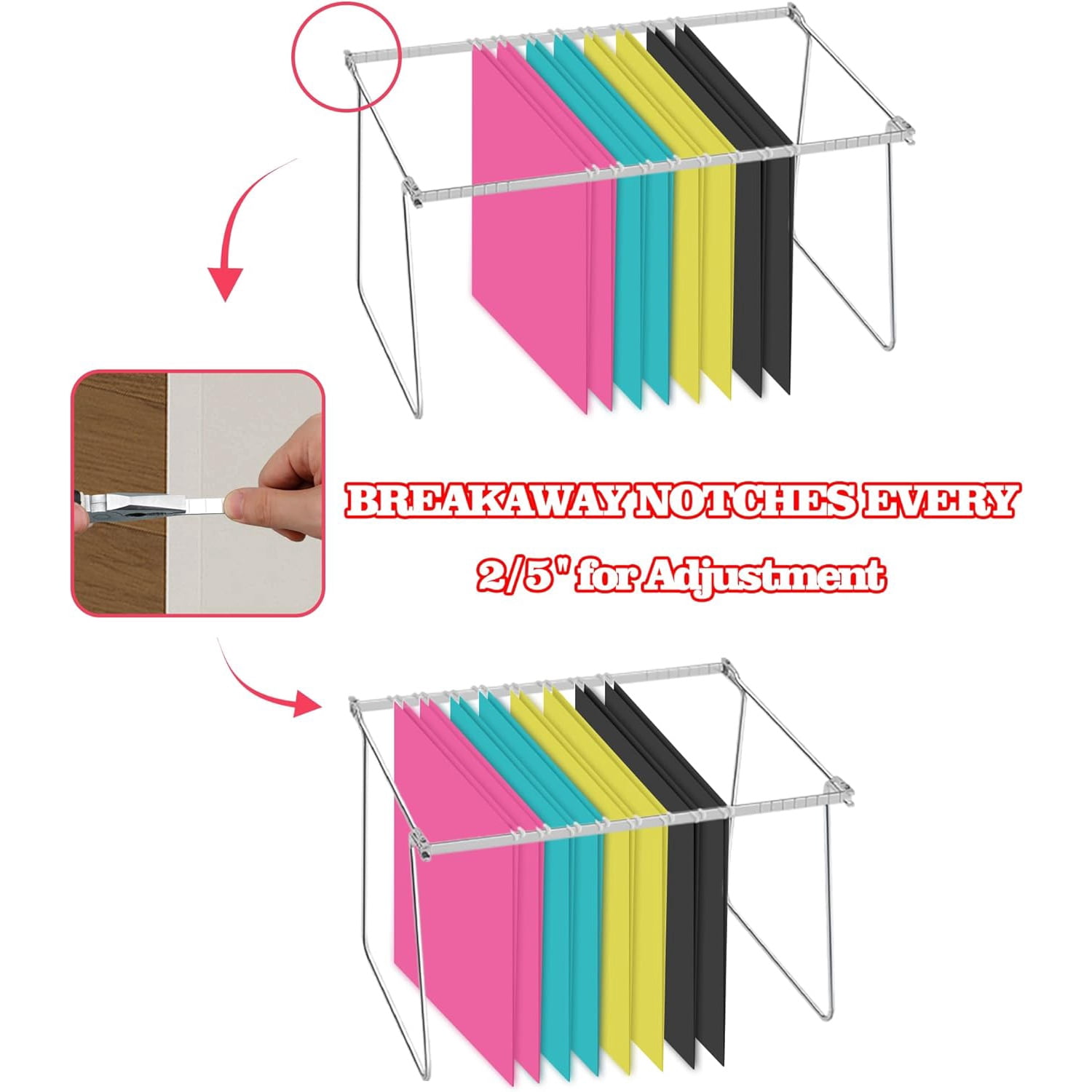 Heavy Duty Steel Hanging File Frame,Letter Size Hanging File Folder Frame,Adjustable Length 11" to 18",2 Packs(Without Folders)