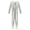 thumbnail image 6 of inlzdz Womens Shiny Metallic Unitard Long Sleeve Slim Fit Jumpsuits Silver M, 6 of 7