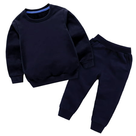 

Lovskoo Fall Outfits for 1-12 Years Toddler Girls Boys Candy Color Long Sleeve Top and Long Pants Set Kids Baby Sweatsuits Navy