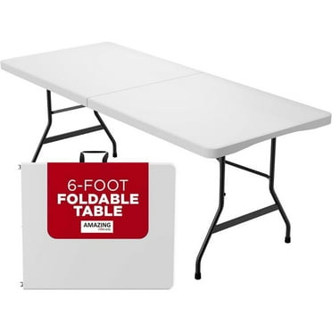 LYSP 6ft Folding Table White Plastic Folding Table Portable Long Foldable Tables Indoor Outdoor Picnic Camping Fold Table 6 Foot Party Table (4ft, 6ft, 8ft)