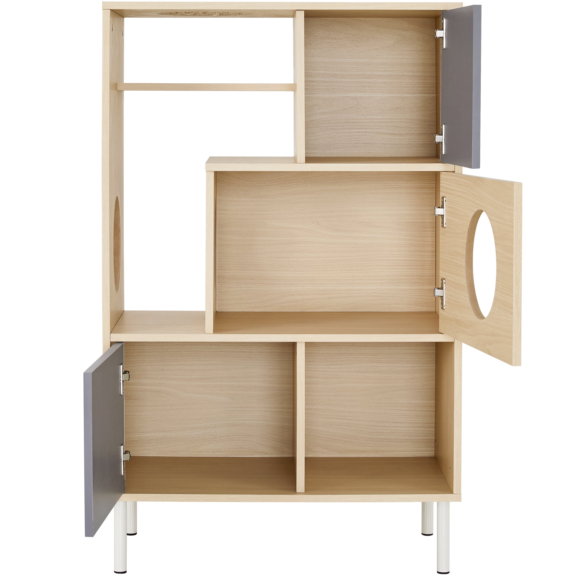 Euroco Modern Cat Bookcase & Cat Tree Shelves with Storage