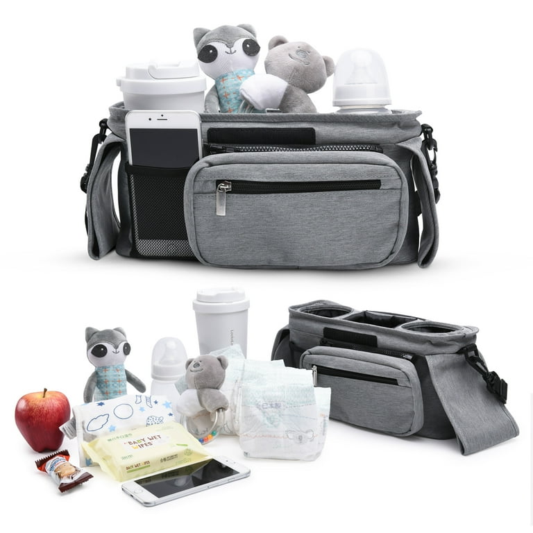 Momcozy Universal Stroller Organizer with Insulated Cup Holder Grey 