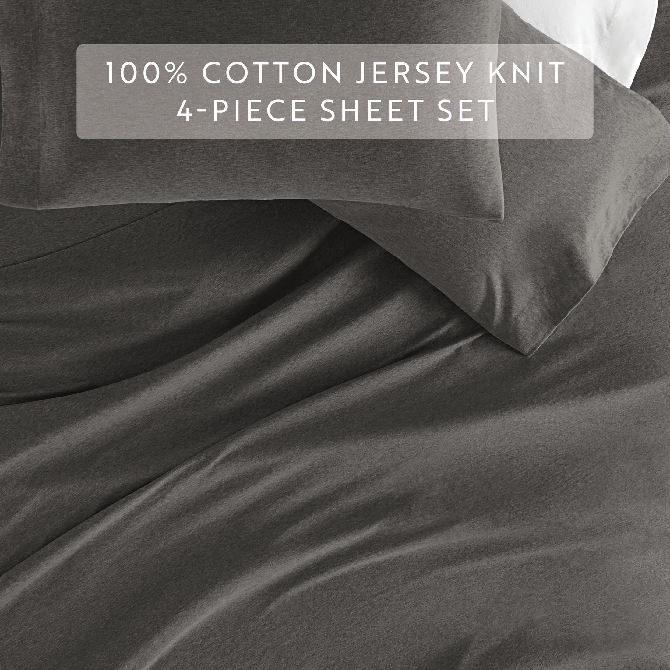 Noble Linens 4 Piece Jersey Knit 100% Cotton Sheet Set, Gray, Twin