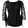 thumbnail image 2 of Top de Baile Mujer Salvador Camiseta de Manga Larga Acampanada de Encaje Escote en V Cruzado Elástico para Baile Latino Flamenco Negro, 2 of 9