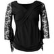 thumbnail image 2 of Top de Baile Mujer Salvador Camiseta de Manga Larga Acampanada de Encaje Escote en V Cruzado Elástico para Baile Latino Flamenco Negro, 2 of 9