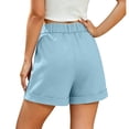thumbnail image 3 of IYYVV Womens Summer High Waist Cotton Linen Shorts Roll Up Pleated Wide Leg Shorts with Pockets Light Blue S, 3 of 5