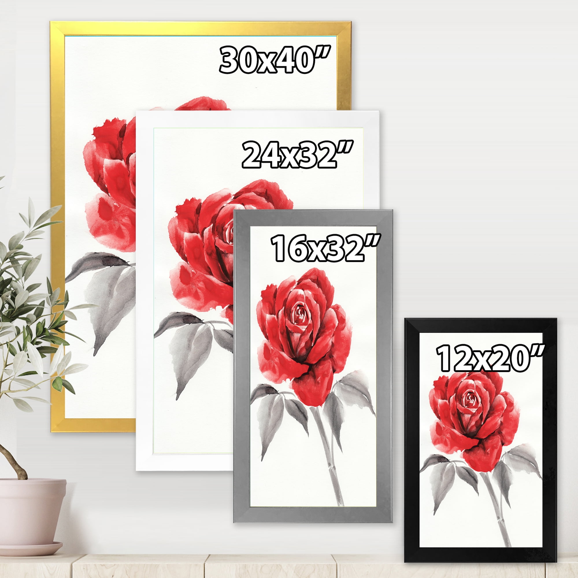 Designart 'Ancient Red Rose Flower I' Traditional Framed Art Print