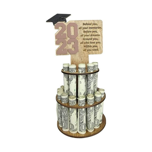 Letter Card Double Layer Multi Holes Easy Assembly Money Holder Ornament 2023 Graduation Season Wooden Money Rack