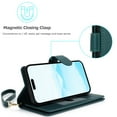 thumbnail image 2 of Wallet Case for iPhone 16e, RFID Blocking Flip Cover with 7 Card Slots, Cash Compartment, Magnetic Closure, and Hands-Free Stand, Slim Protective Phone Case with Wrist Strap,Green, 2 of 6