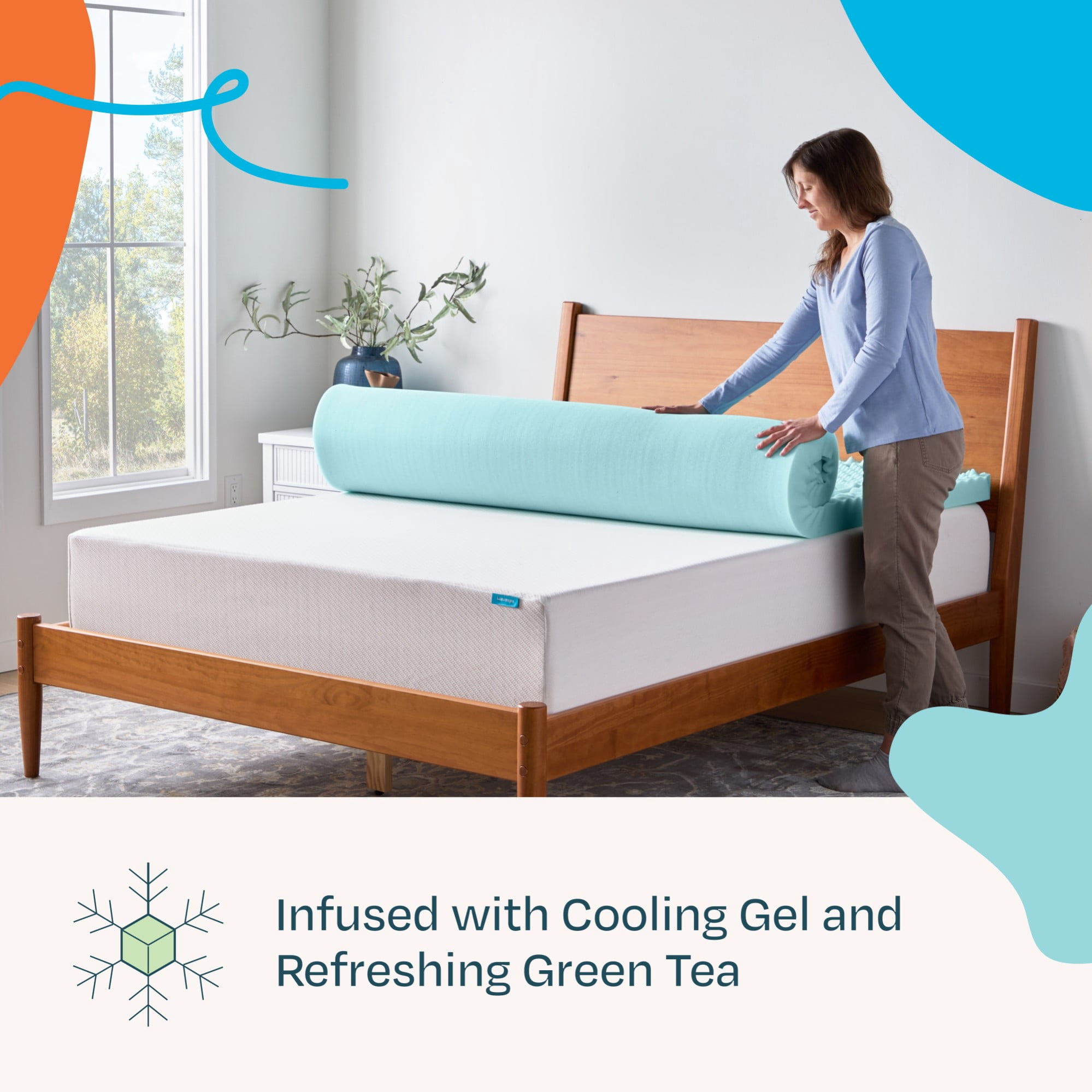Linenspa 3" 7-Zone Cooling Gel and Green Tea Infused Memory Foam Mattress Topper, Twin