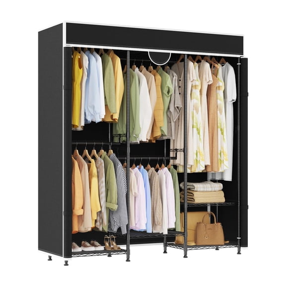 Kicctian 76" Tall Clothes Rack with Cover – Heavy Duty 1100lbs Capacity, Adjustable Shelves, Freestanding for Bedroom, Laundry