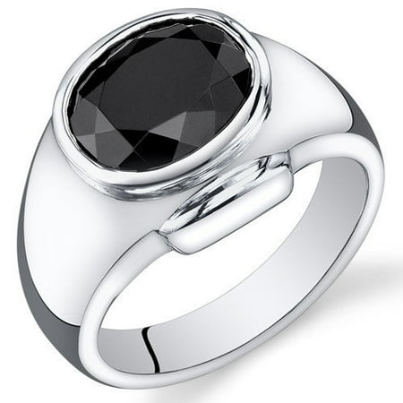 Oravo Men's Sterling Silver Oval Cut Onyx Ring