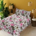 thumbnail image 2 of Ambesonne Grunge Floral Fitted & Flat Sheet with Sham 3 Pcs Set, Abstract Pastel Bloom, Twin XL, Hot Pink Pale Pink Teal, 2 of 5