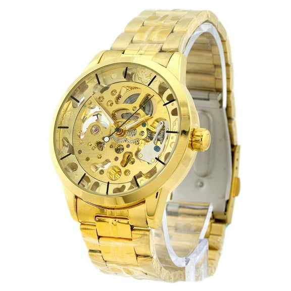 Mens Gold-Tone Self Winding Automatic watch 40mm 14mm thick. 18mm wide gold-tone metal link bracelets fits 8 inches wrist.