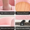 thumbnail image 5 of Mxfurhawa Modern Velvet Storage Ottoman – Vanity Stool with Backrest & 5 Rolling Wheels, Small Footstool for Makeup, Bedroom, or Extra Seating (Pink), 5 of 6