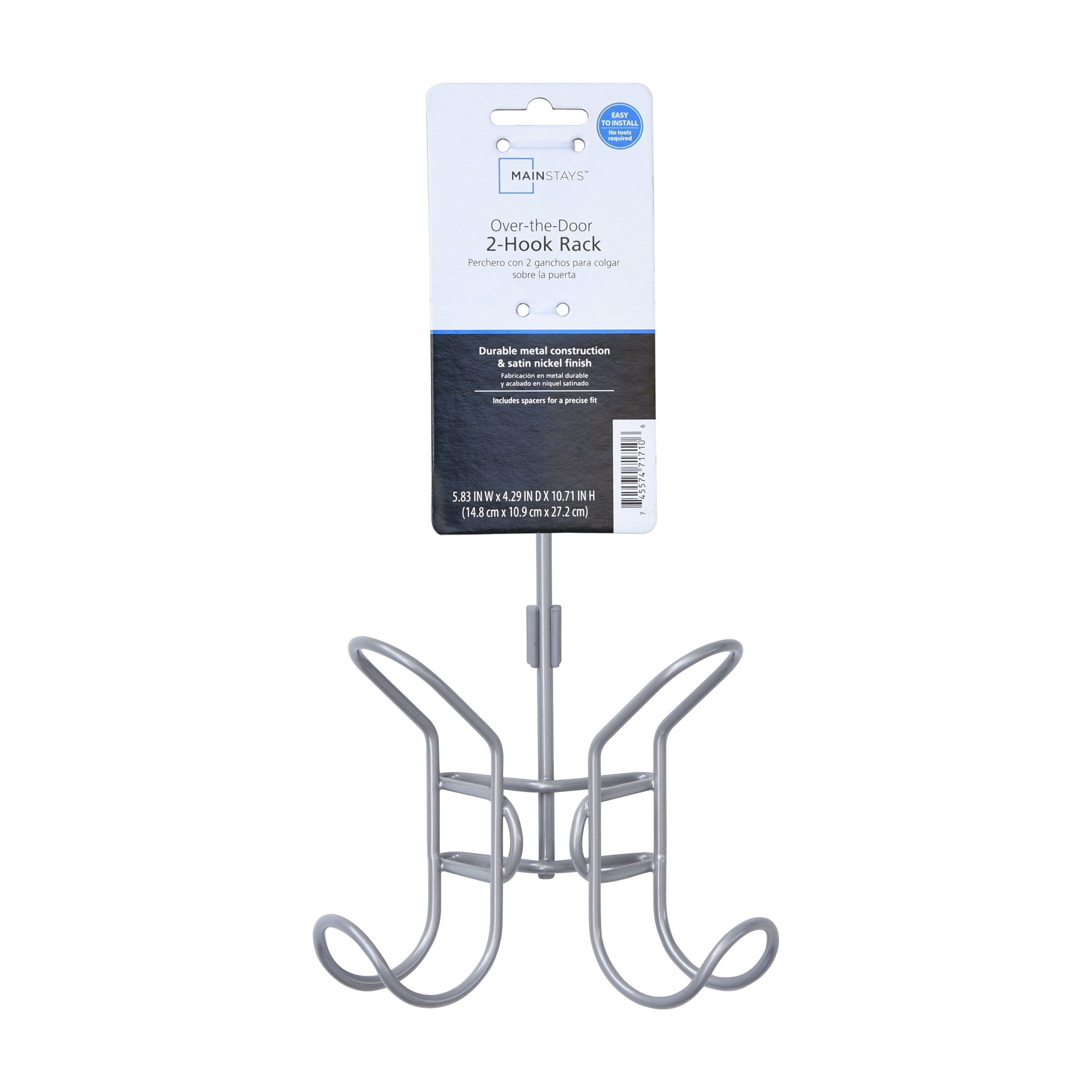 Mainstays Over the Door Double Hook, Satin Nickel Finish