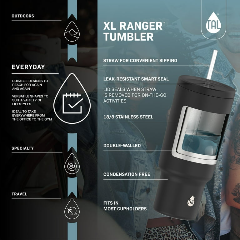 Tal Stainless Steel Ranger Straw Water Bottle - Black - 18 fl oz